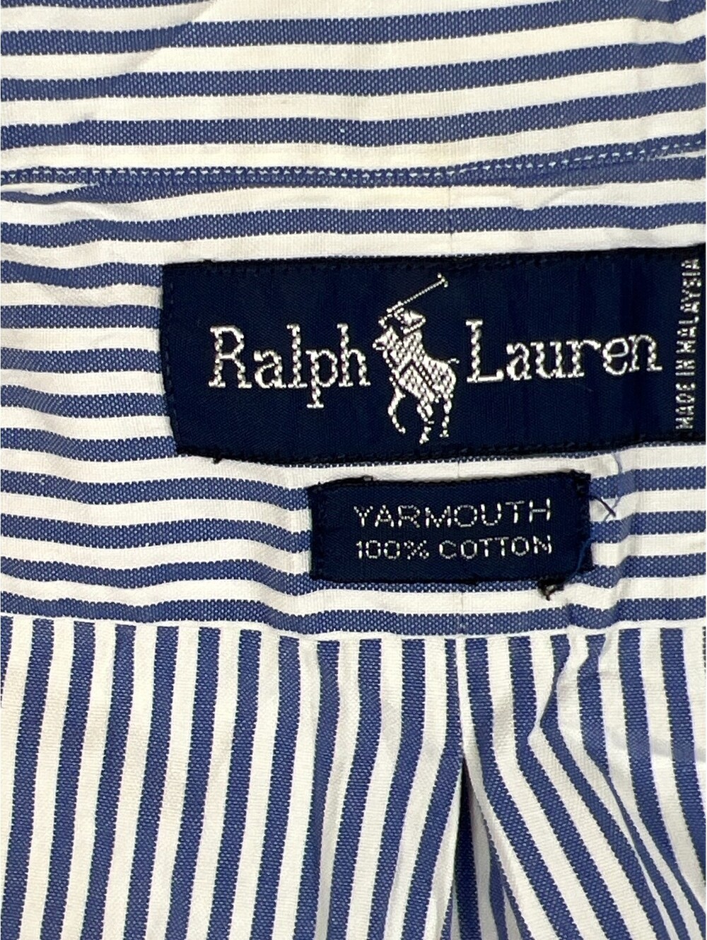 Ralph Lauren Men 15-35 Yarmouth Button Down Shirt Blue White Striped Cotton - Picture 3 of 11